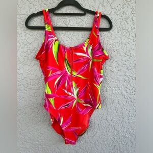 3/$25 🌴Orange/Coral Floral Zip-Front Swimsuit🌴
